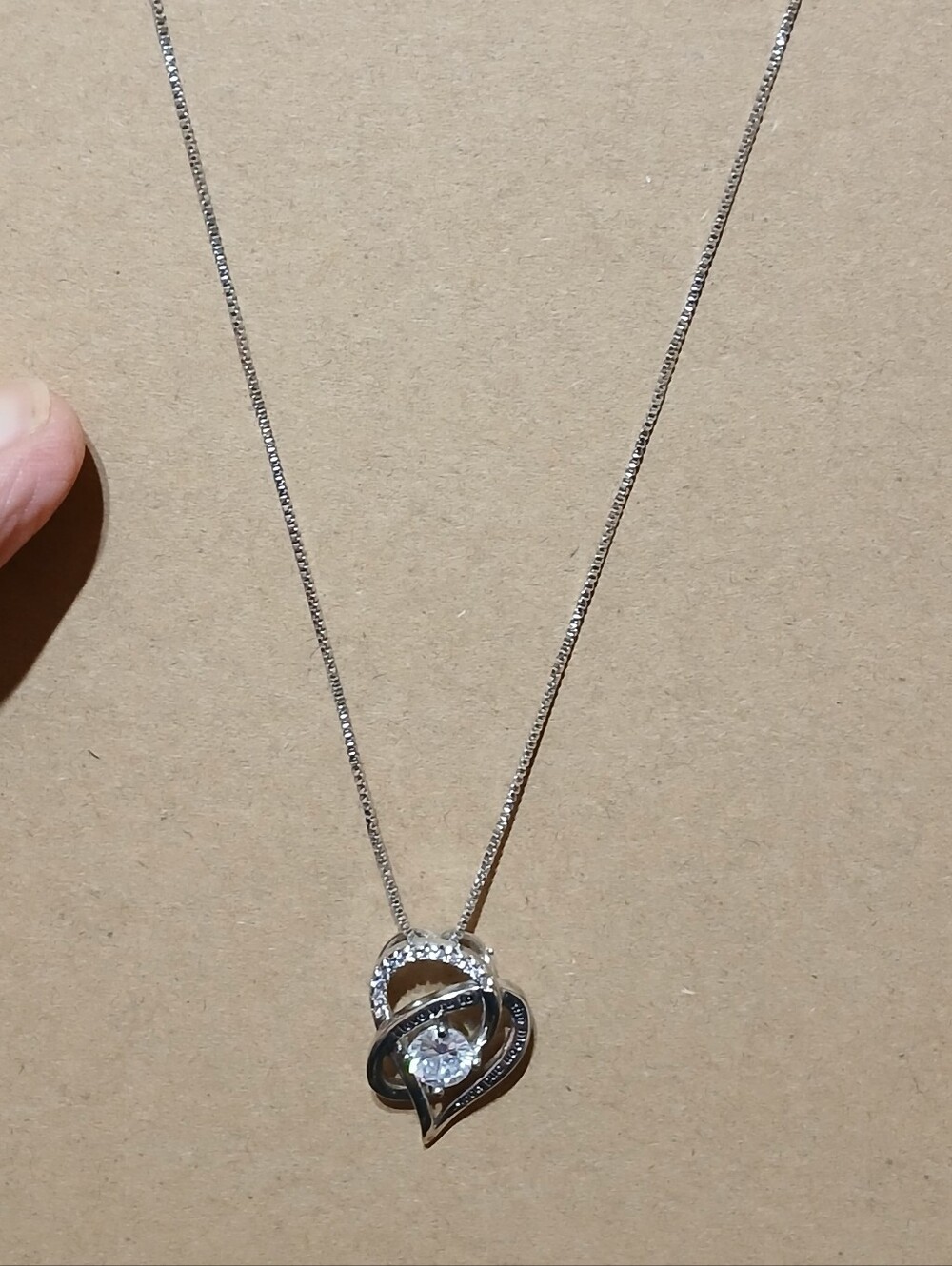 Sterling Silver Heart Pendant Necklace with Clear Cubic Zirconia - Silver